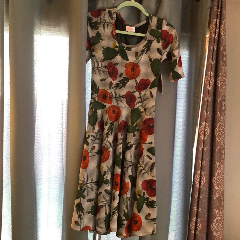 Gray dress with cacti and orange and red flowers